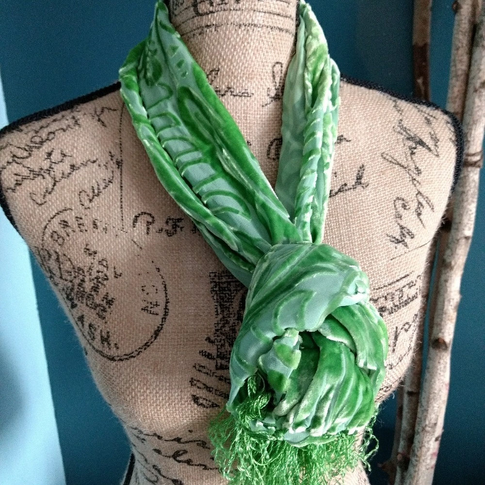 Lucky Brand gapple green fringe scarf